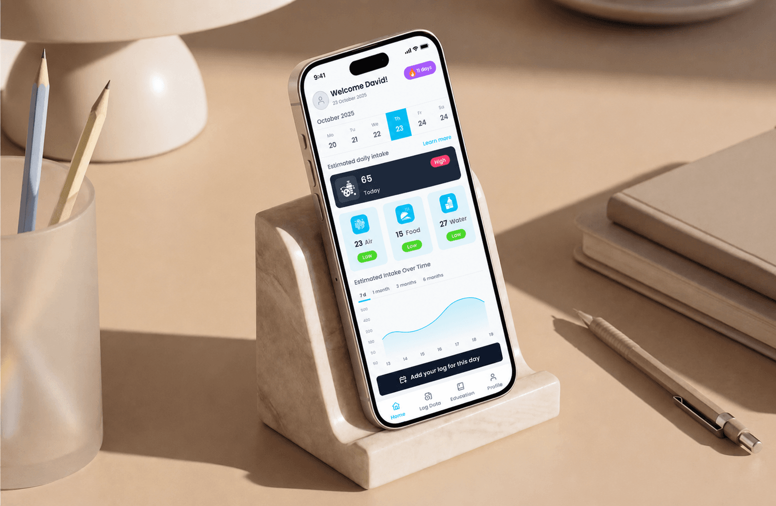 Deplasto exposure-tracking dashboard on a phone