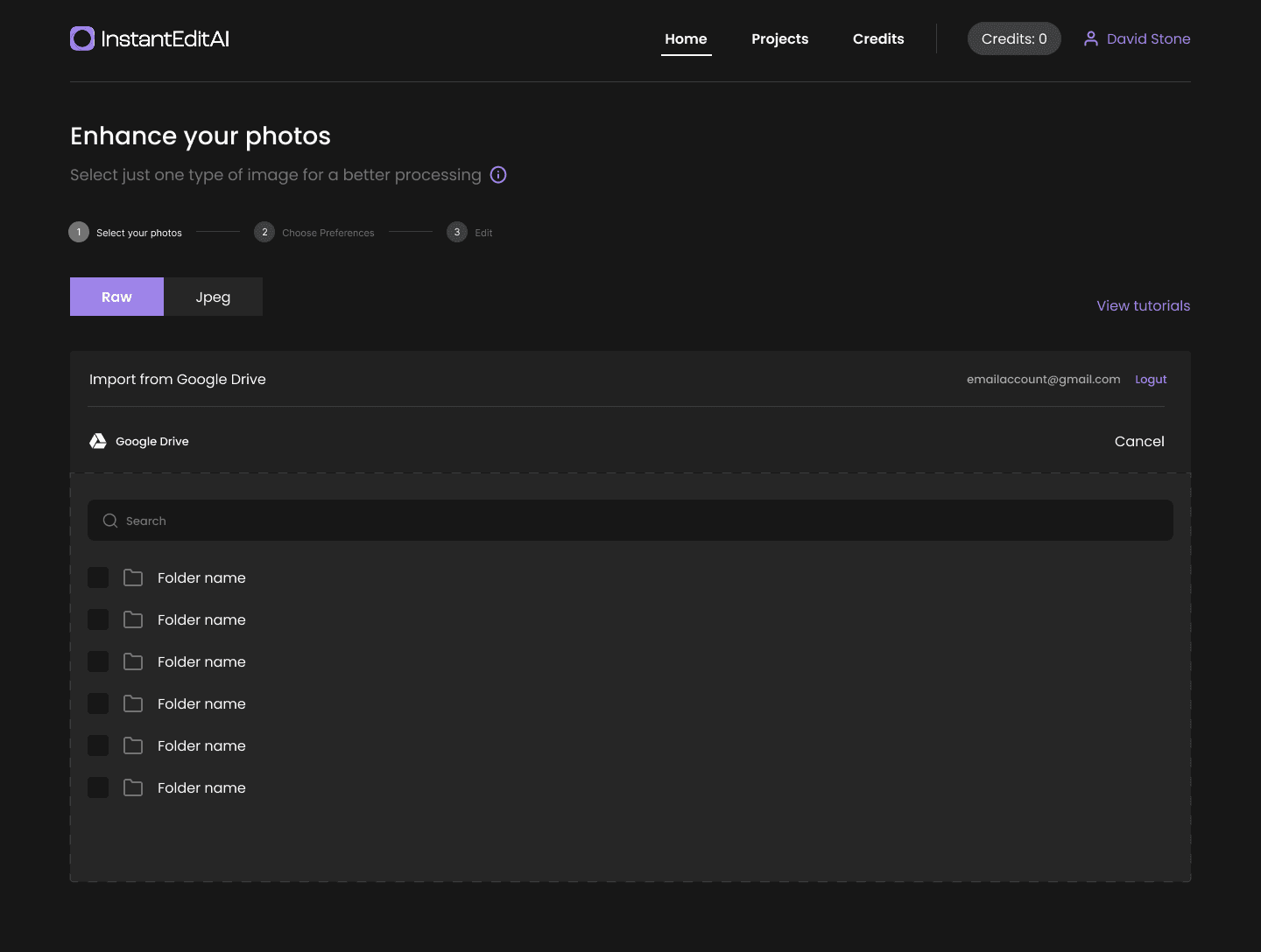 InstantEdit Google Drive folder selection