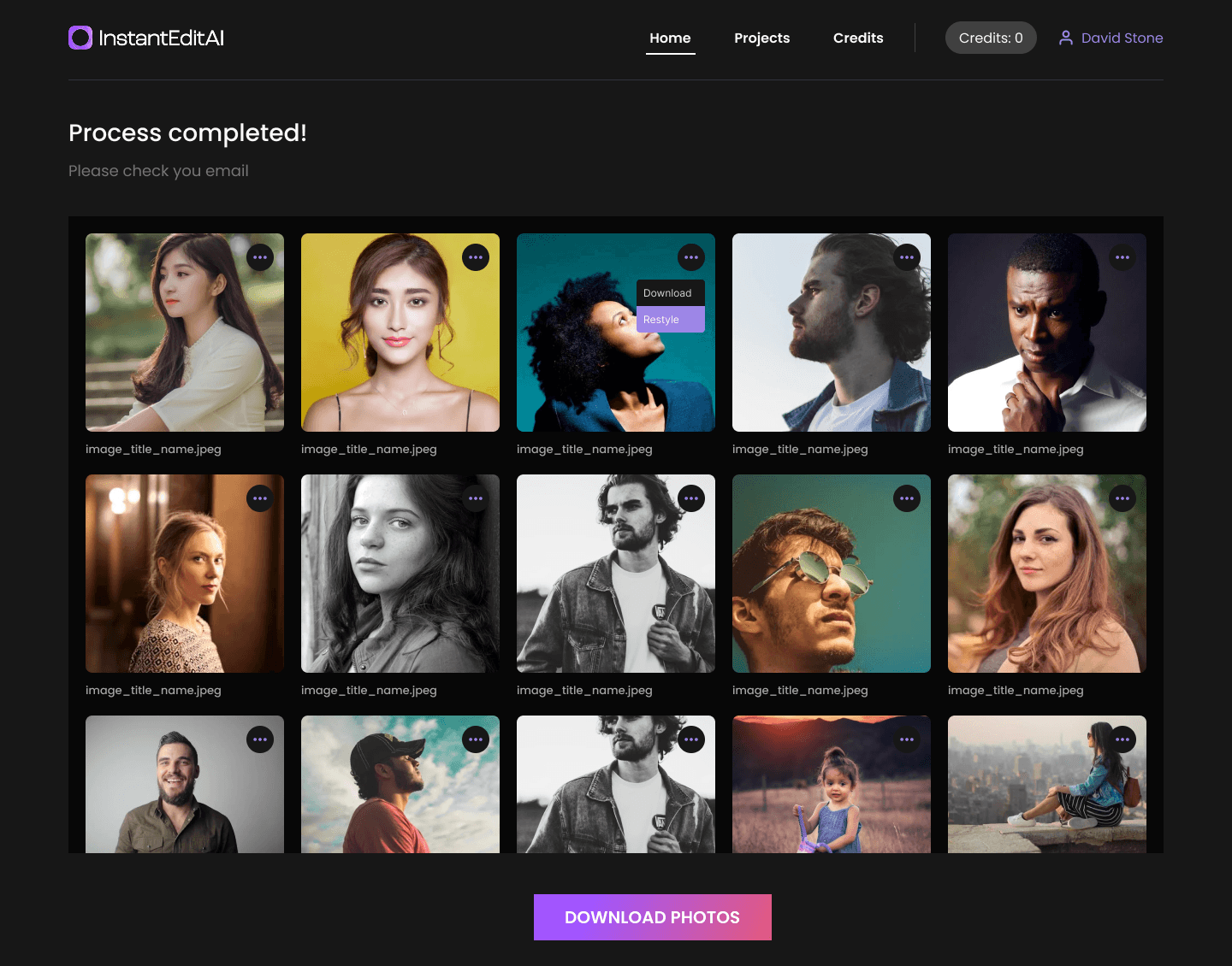 InstantEdit processed image gallery
