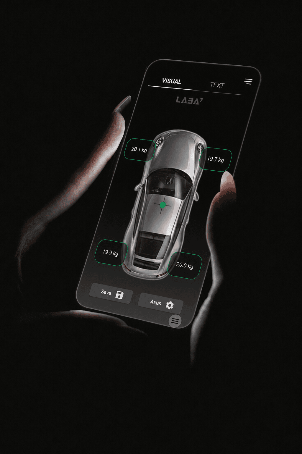 LABA7 vehicle balance app on a phone