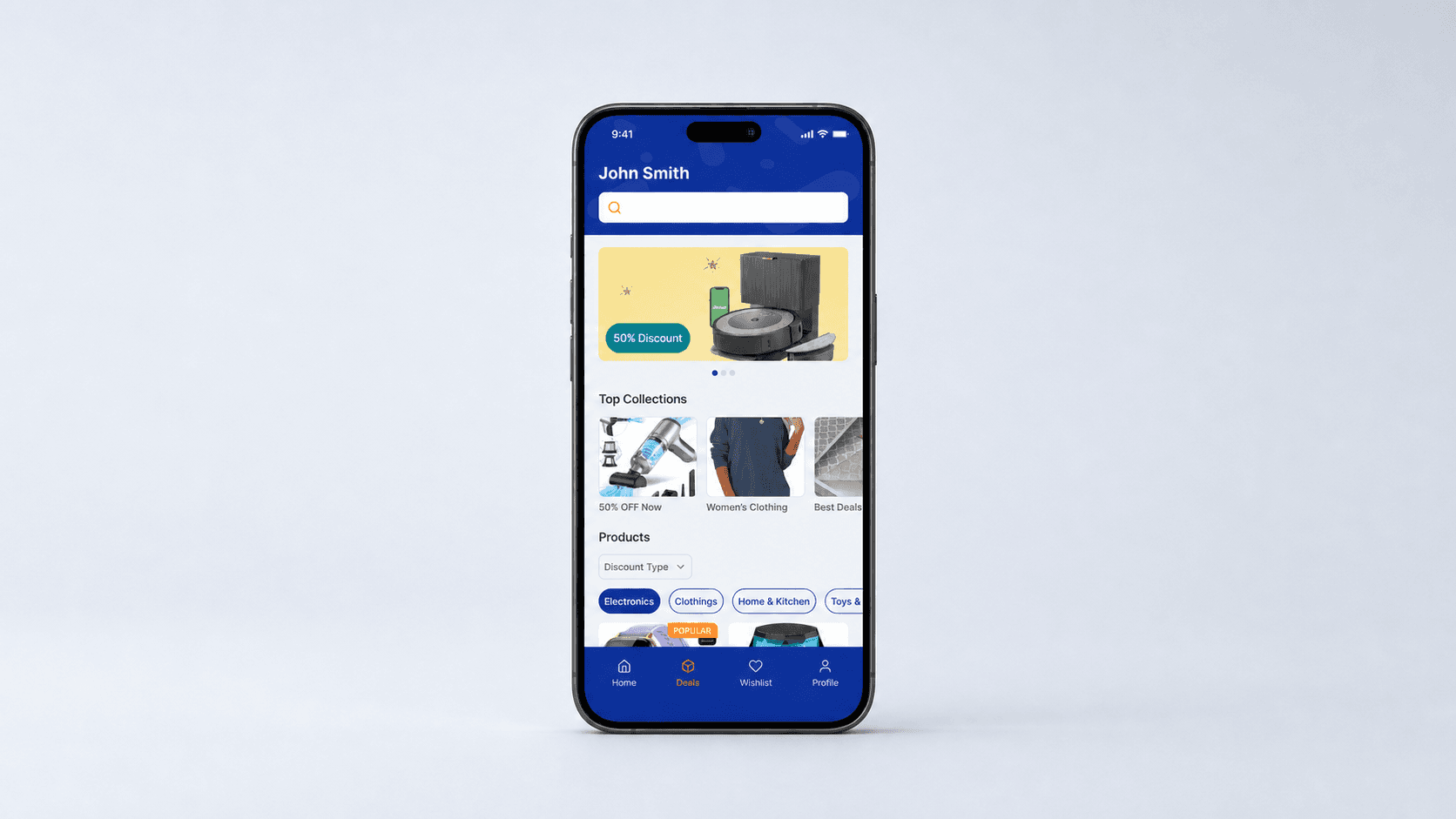 SMIT Deals product-discovery interface in a crop-safe graphite phone