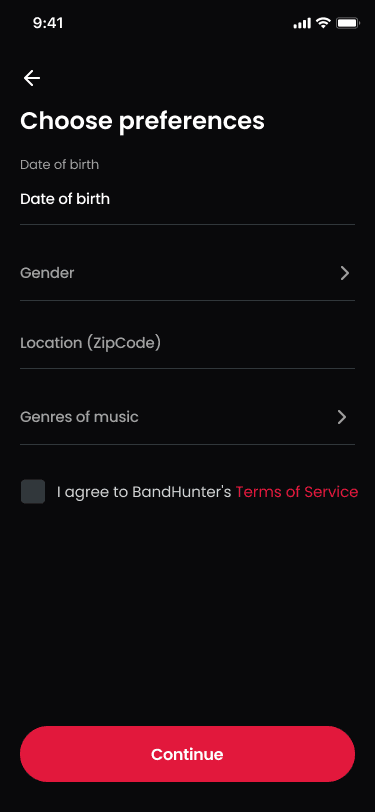 Band Hunter account preferences