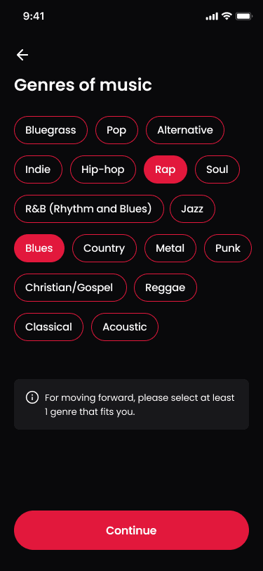 Band Hunter music genre selection