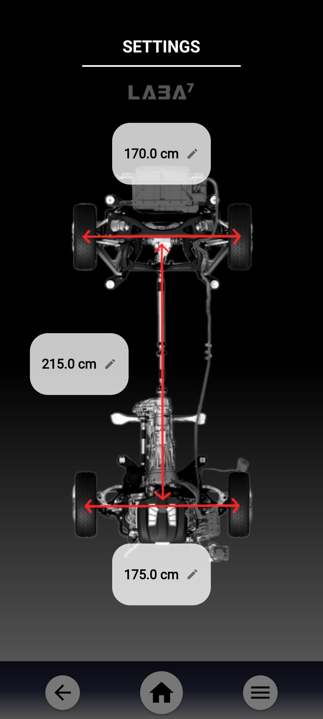 LABA7 vehicle settings screen
